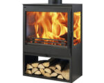 Estufa de leña Panadero Ambar de acero negro de 7,1 kW con compartimento para leña